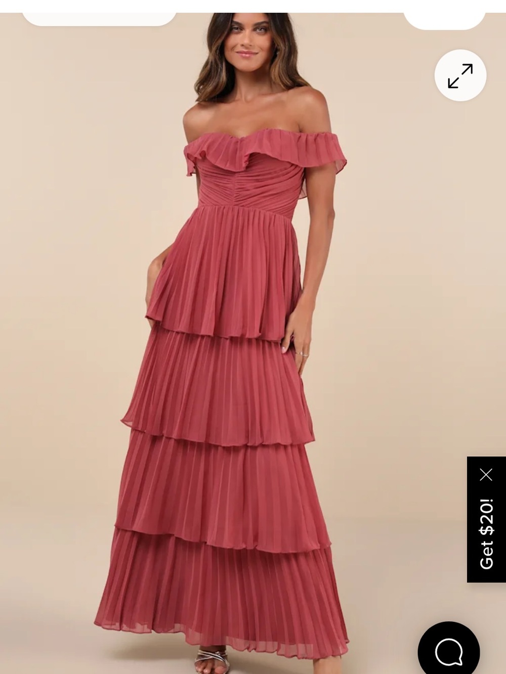 Always Remarkable Rusty Rose Pleated Off-the-Shoulder Maxi Dress